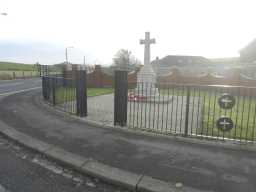 Oblique front view of Ludworth War Memorial from outside railings 2016